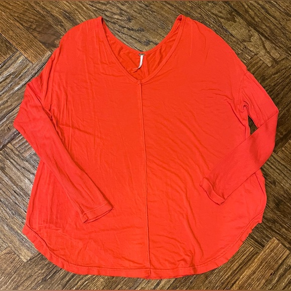 Free People Moonshine Tunic Top  Oversized T Shirt V Neck Coral Long Sleeve  XS - Picture 2 of 8